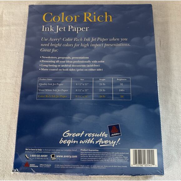 Avery Color Rich/Matte Coated Inkjet Paper 98 Bright 28LB 80Sheets 8.5" x 11" - Picture 3 of 4